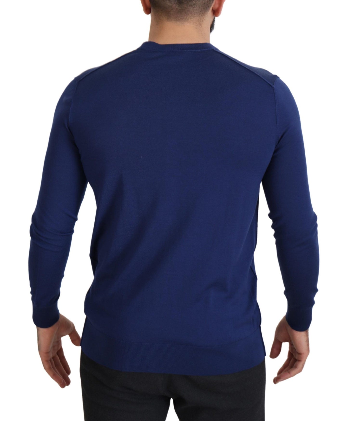 Dolce &amp; Gabbana Blauer Wollpullover mit V-Ausschnitt und Knopfleiste