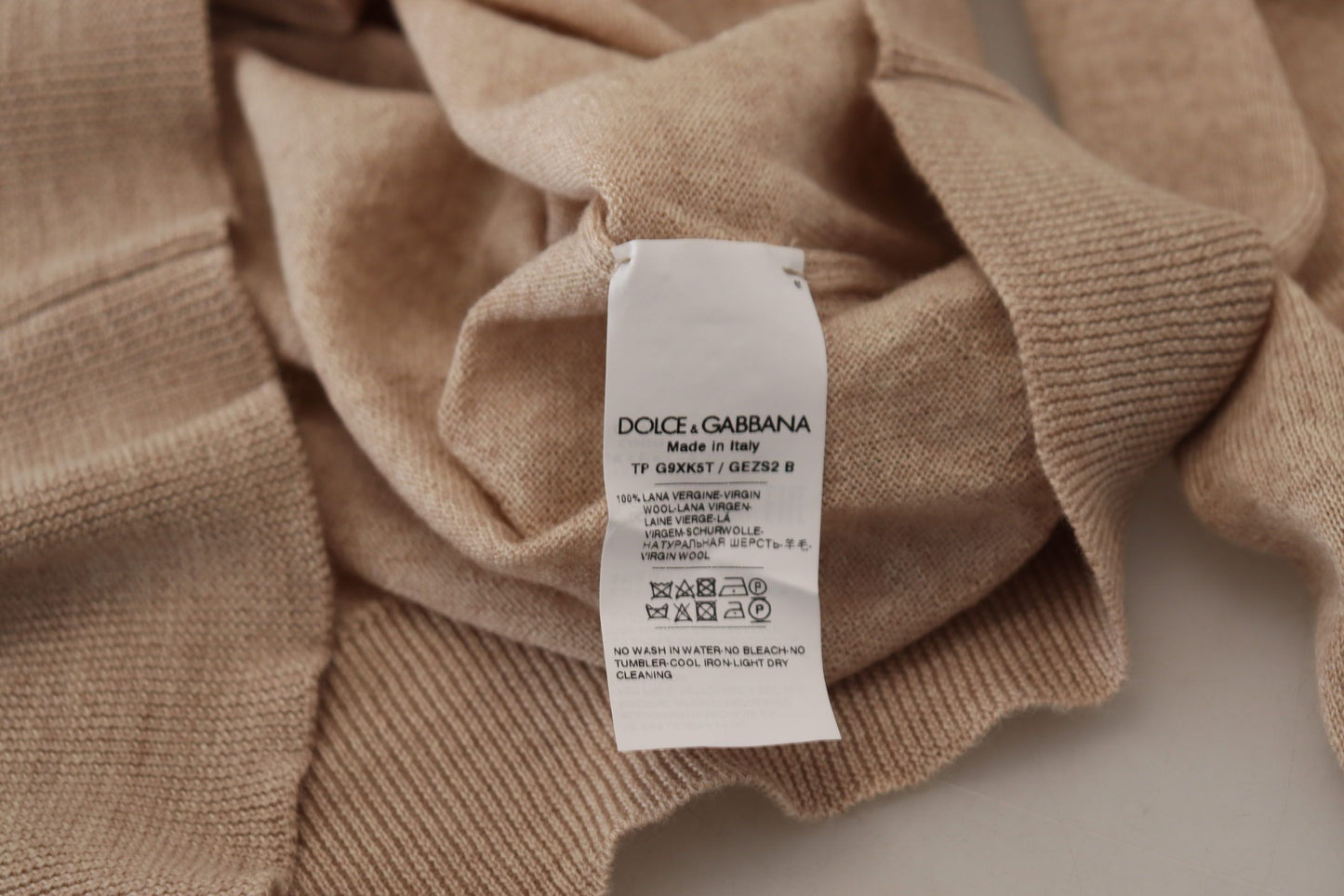 Dolce &amp; Gabbana Beigefarbener Pullover aus Schurwolle mit Rundhalsausschnitt