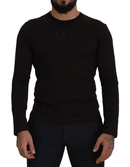 Dolce &amp; Gabbana Brauner, schmaler Pullover mit Rundhalsausschnitt aus Baumwolle