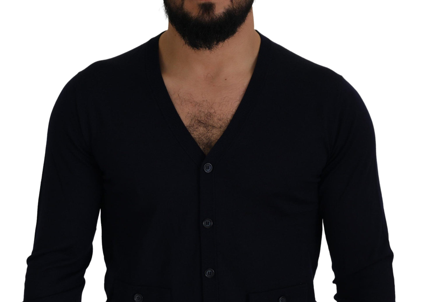 Dolce &amp; Gabbana Blauer STAFF-Daunen-Cardigan aus Wolle