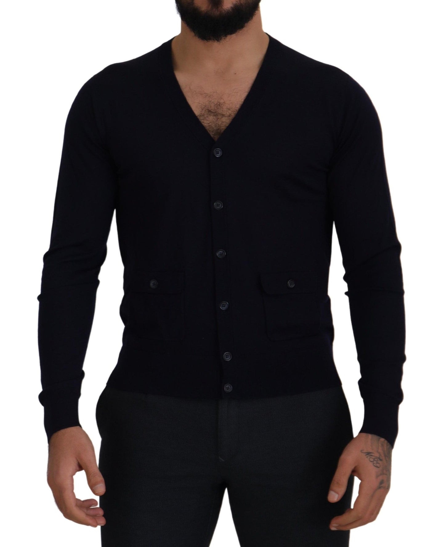 Dolce &amp; Gabbana Blauer STAFF-Daunen-Cardigan aus Wolle