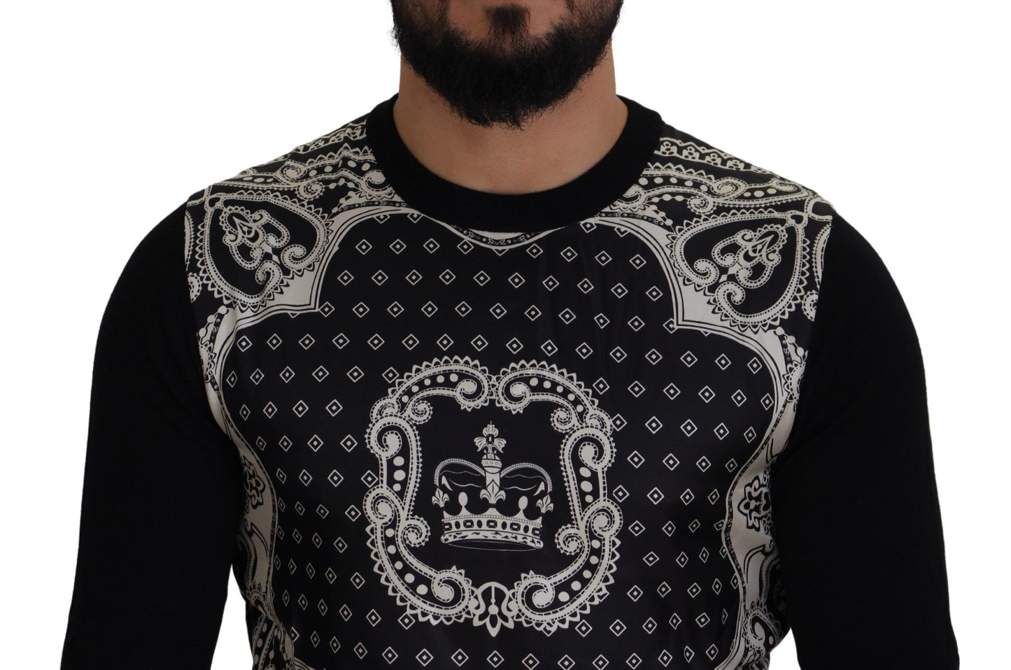 Dolce &amp; Gabbana Schwarzer Bandana-Pullover mit Rundhalsausschnitt