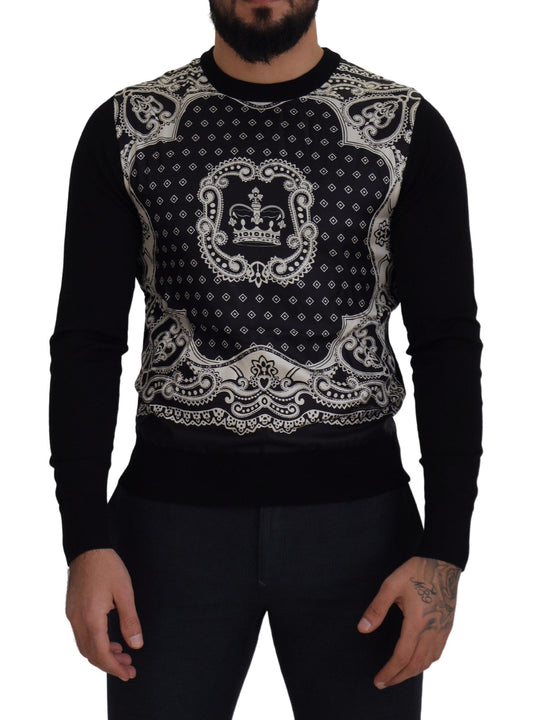 Dolce &amp; Gabbana Schwarzer Bandana-Pullover mit Rundhalsausschnitt