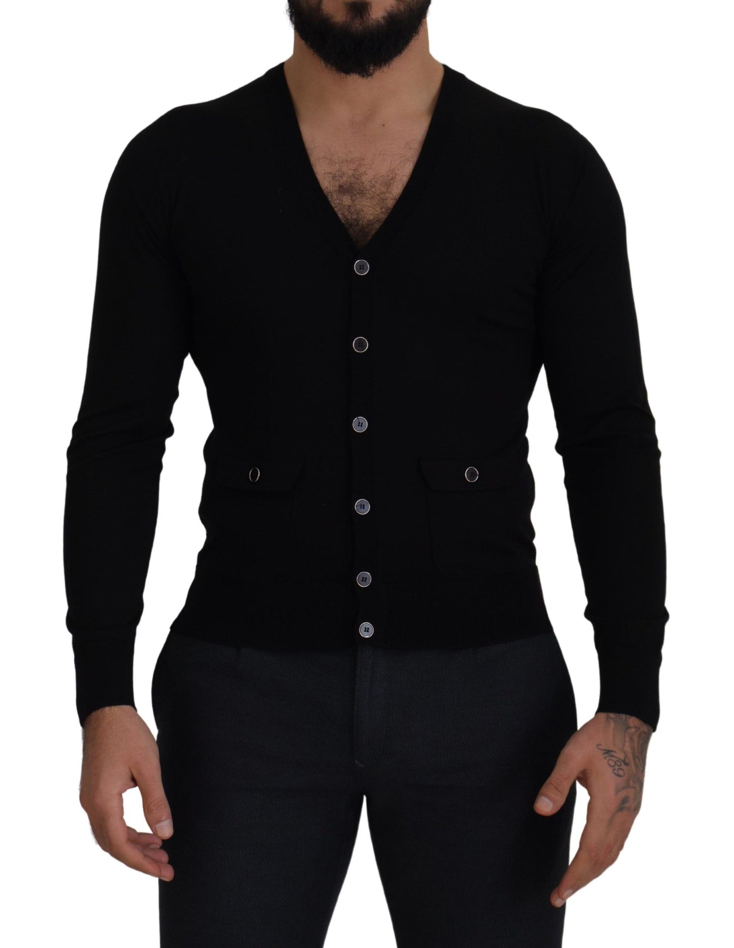 Dolce &amp; Gabbana Pull cardigan boutonné en laine noire