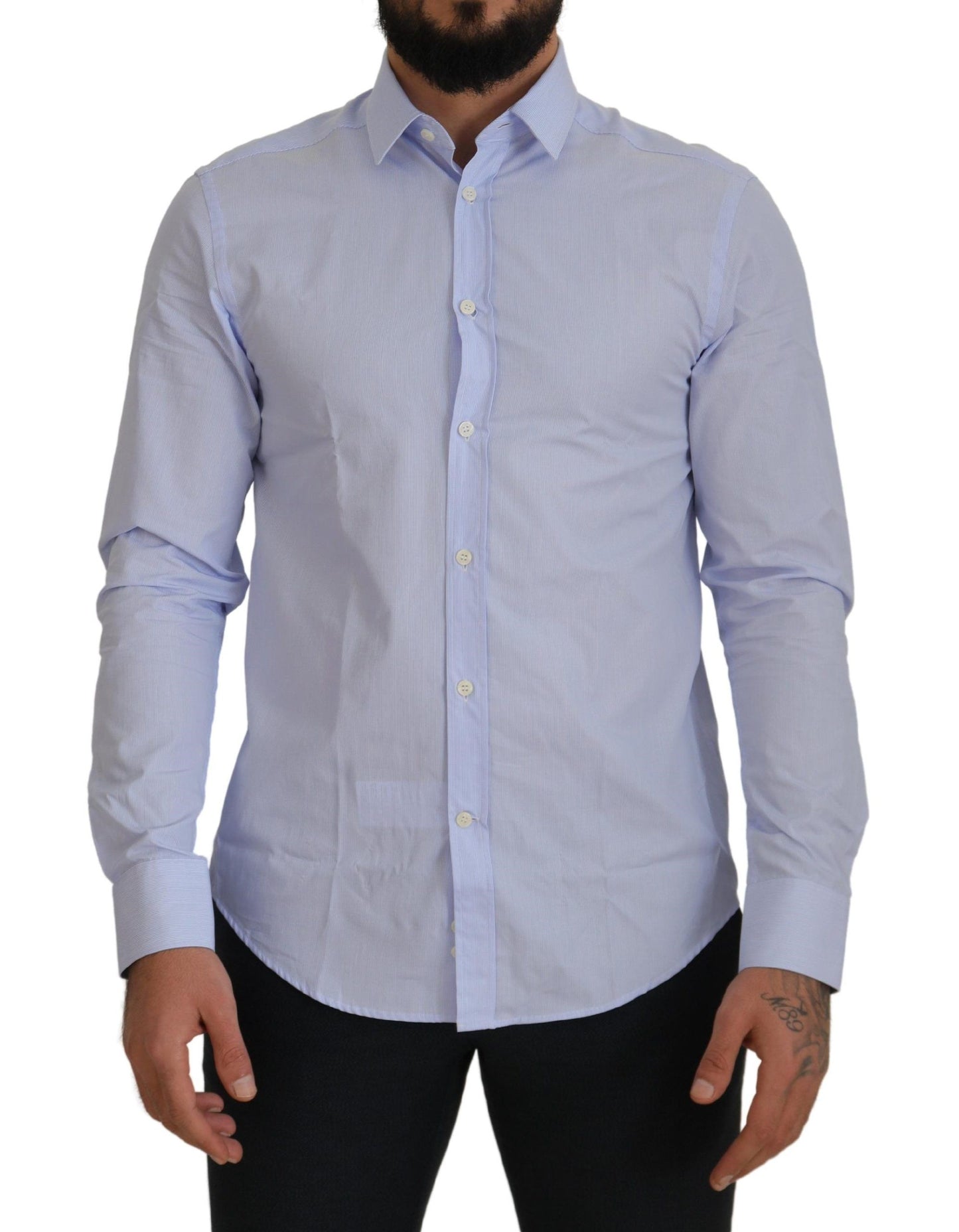 Versace Collection Chemise formelle en coton bleu clair pour homme