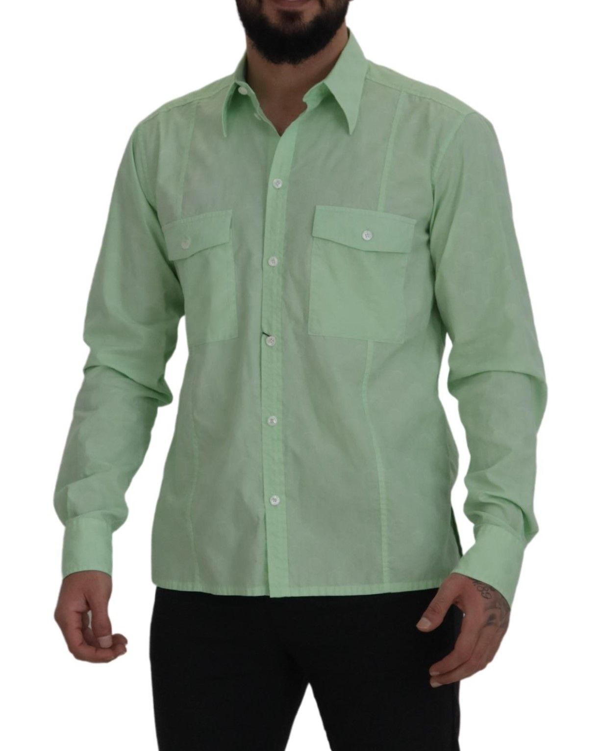 Dolce &amp; Gabbana Mintgrünes langärmliges Button-Down-Hemd