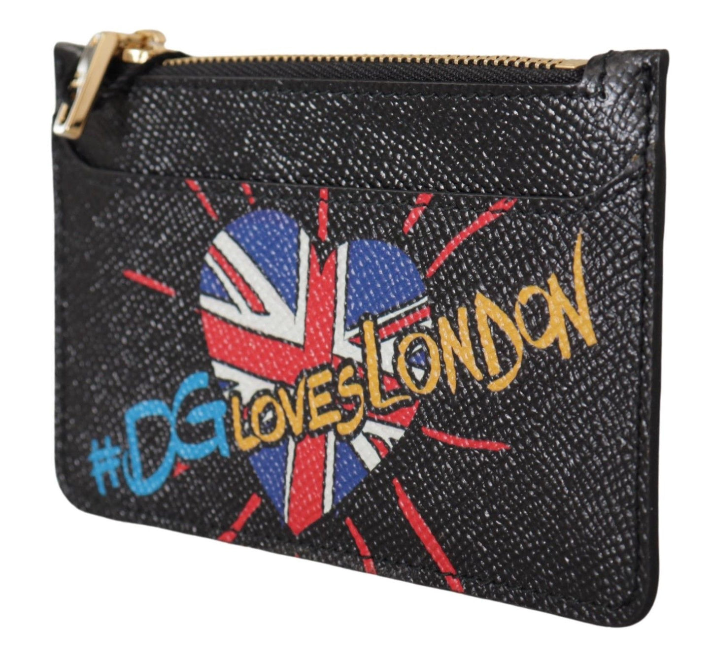 Dolce &amp; Gabbana Schwarzes Leder #DGLovesLondon Damen-Kartenetui-Geldbörse mit Münzfach