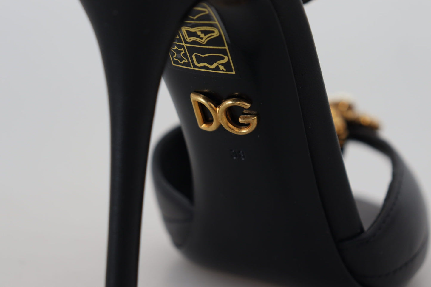 Dolce &amp; Gabbana schwarze Leder-Gold-Devotion-Herz-Sandalen-Schuhe