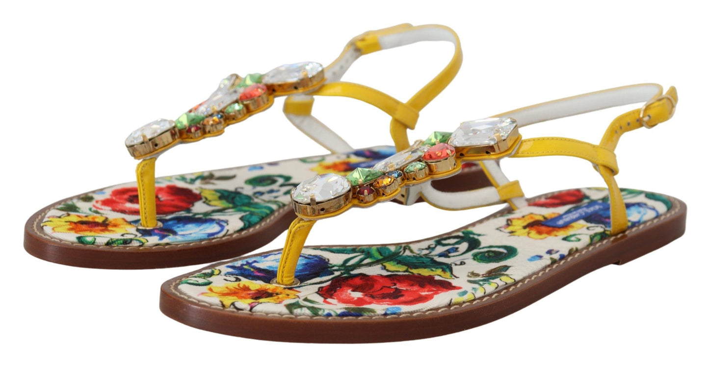 Dolce &amp; Gabbana Mehrfarbige Majolika-Kristall-Sandalen, Flip-Flop-Schuhe