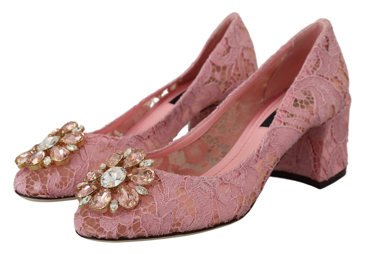 Dolce &amp; Gabbana Escarpins en cristal et dentelle Taormina roses Chaussures pastel