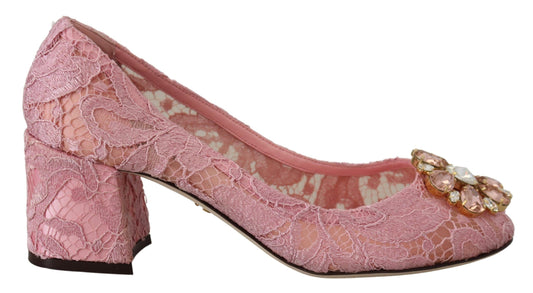 Dolce &amp; Gabbana Pink Taormina Lace Crystal Pumps Pastellschuhe