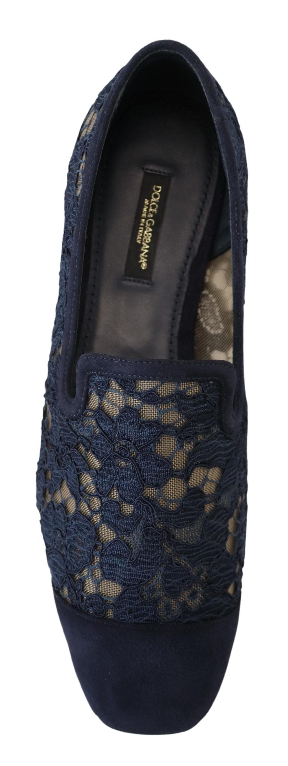 Dolce &amp; Gabbana Blue Floral Lace Slip Ons Loafers Flats Schuhe