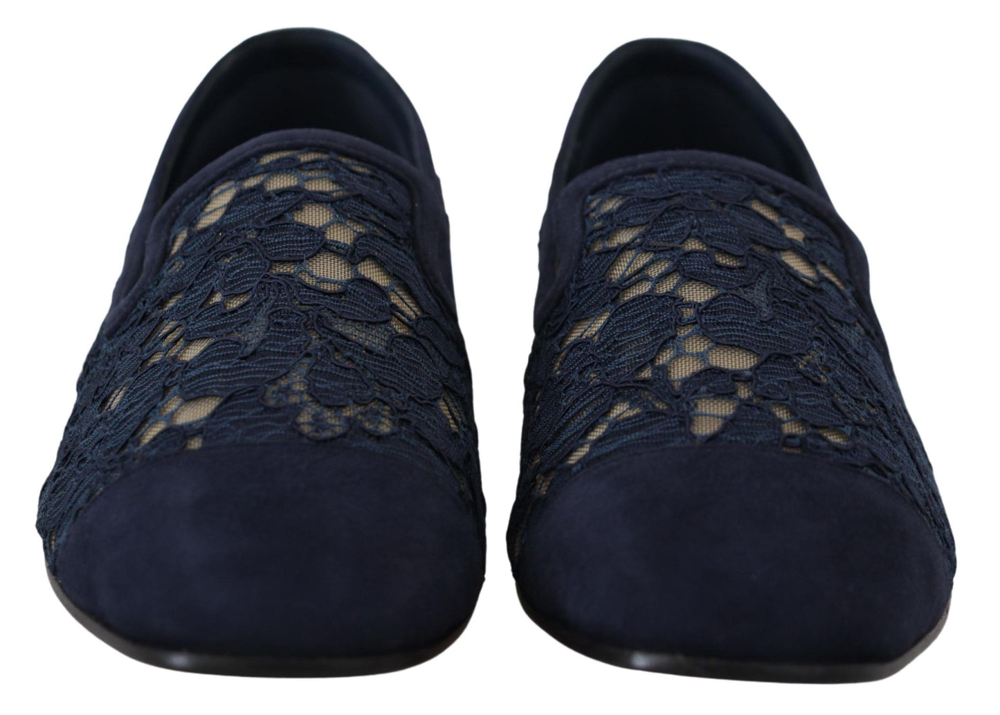 Dolce &amp; Gabbana Bleu Floral Lace Slip Ons Mocassins Chaussures Plates