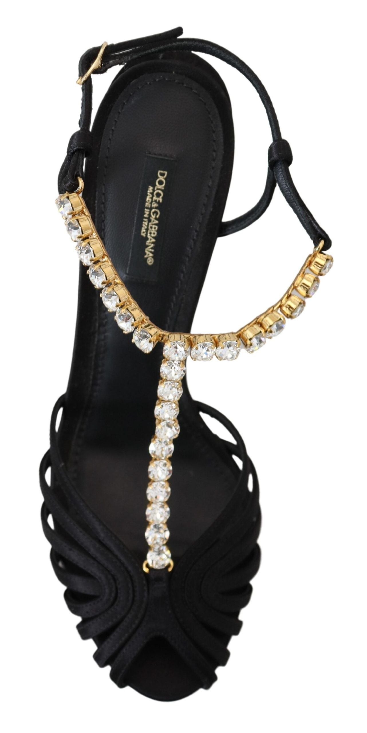 Dolce & Gabbana Elegant Silk Blend Crystal T-Strap Heels