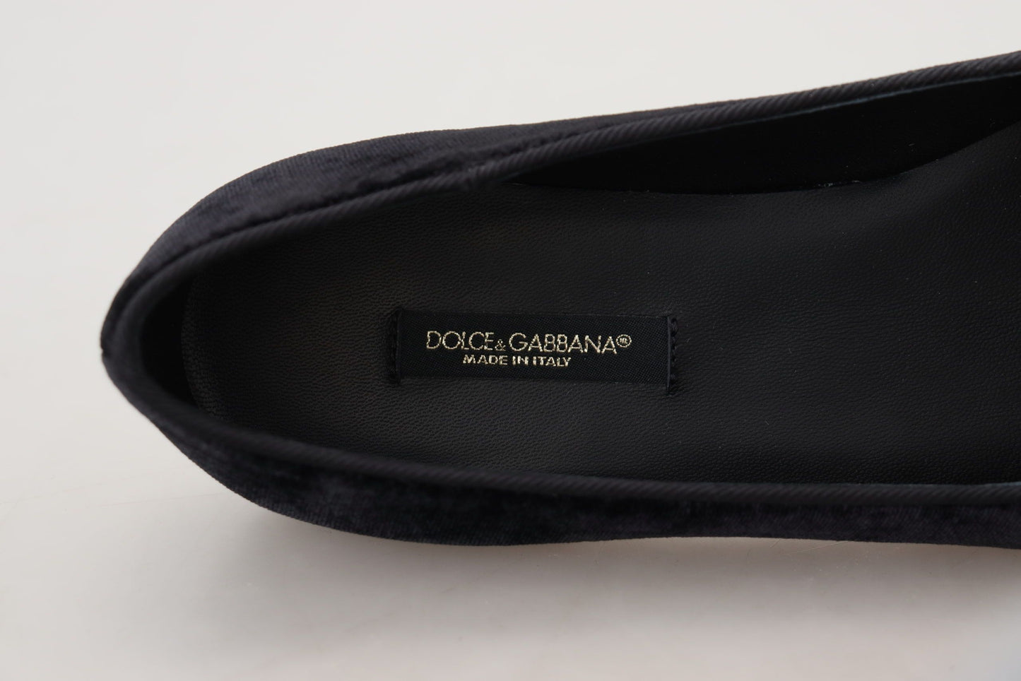 Dolce &amp; Gabbana Schwarze Samt-Slip-Ons-Loafer-Flats-Schuhe