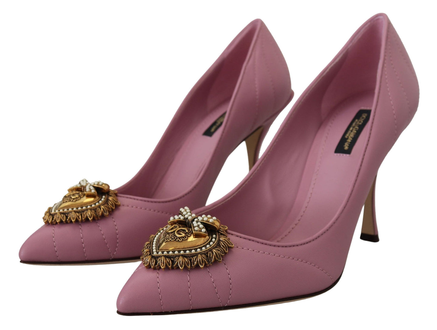 Dolce &amp; Gabbana Chaussures à talons DEVOTION en cuir rose avec cœur