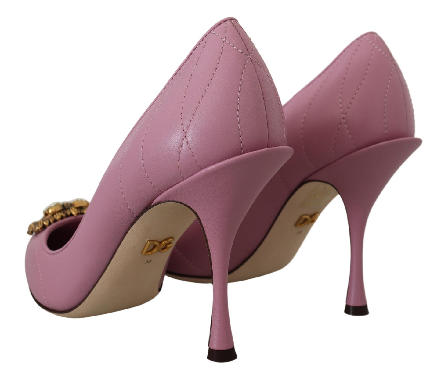 Dolce &amp; Gabbana Chaussures à talons DEVOTION en cuir rose avec cœur