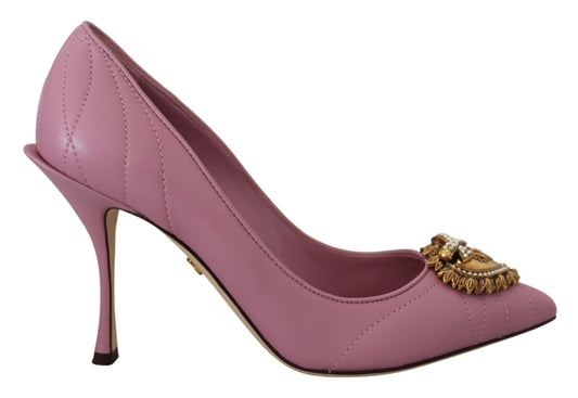 Dolce &amp; Gabbana Chaussures à talons DEVOTION en cuir rose avec cœur