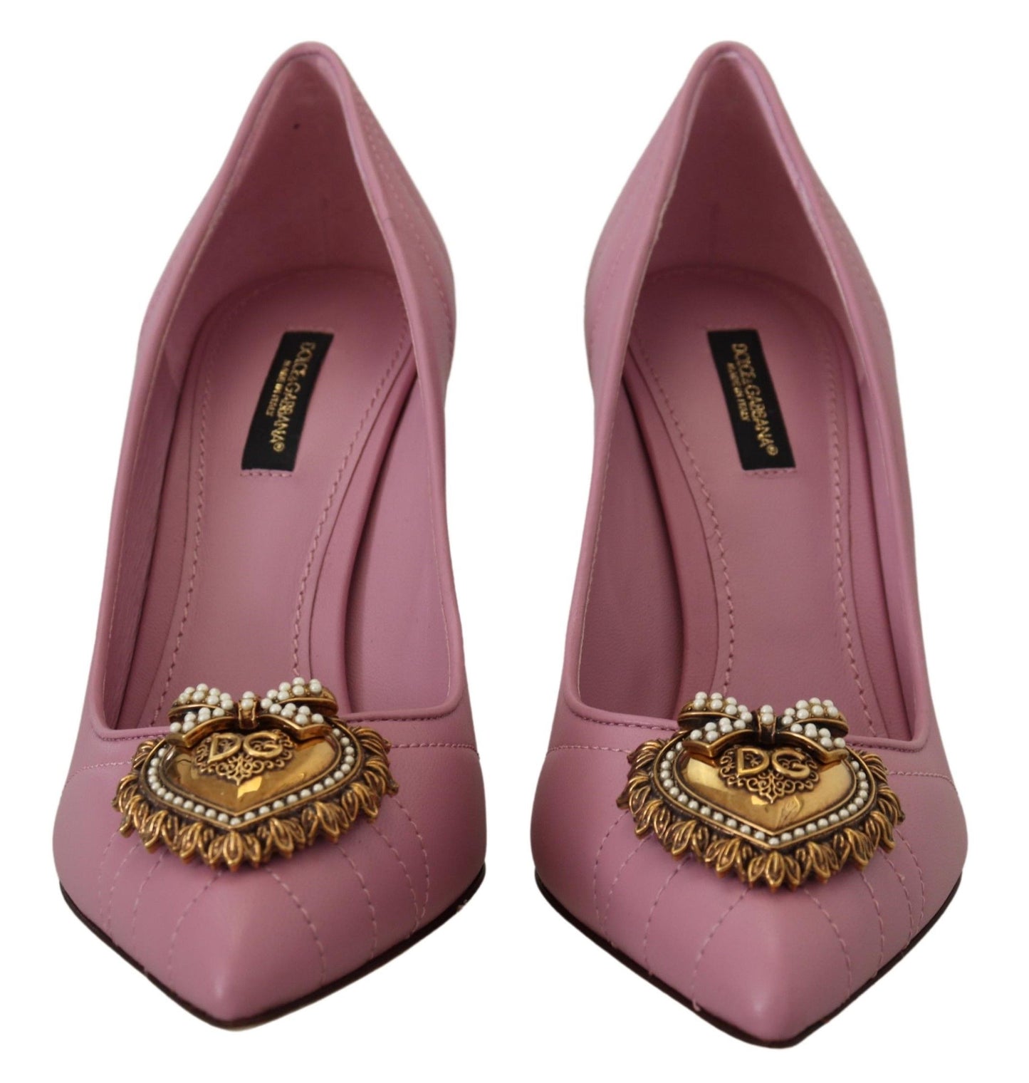 Dolce &amp; Gabbana Chaussures à talons DEVOTION en cuir rose avec cœur