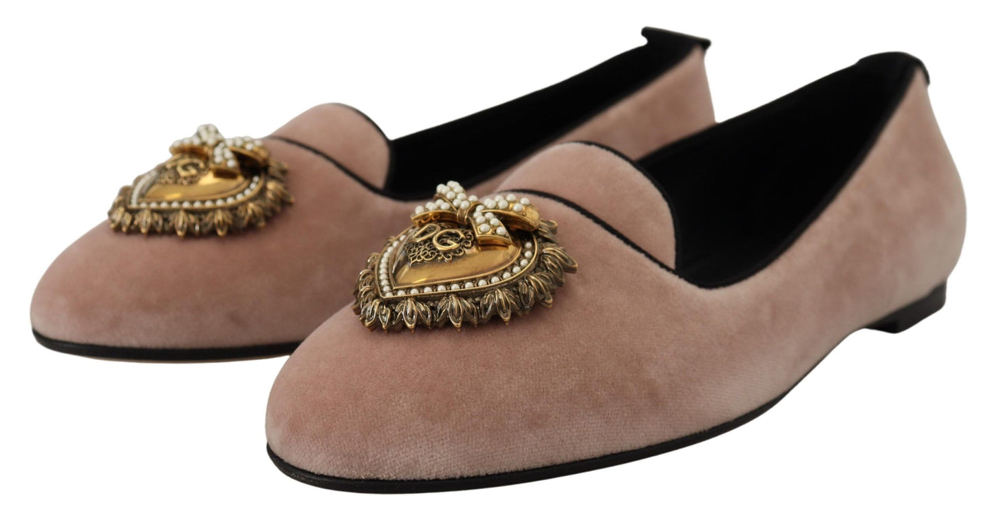 Dolce &amp; Gabbana Mocassins à enfiler en velours rose Chaussures plates