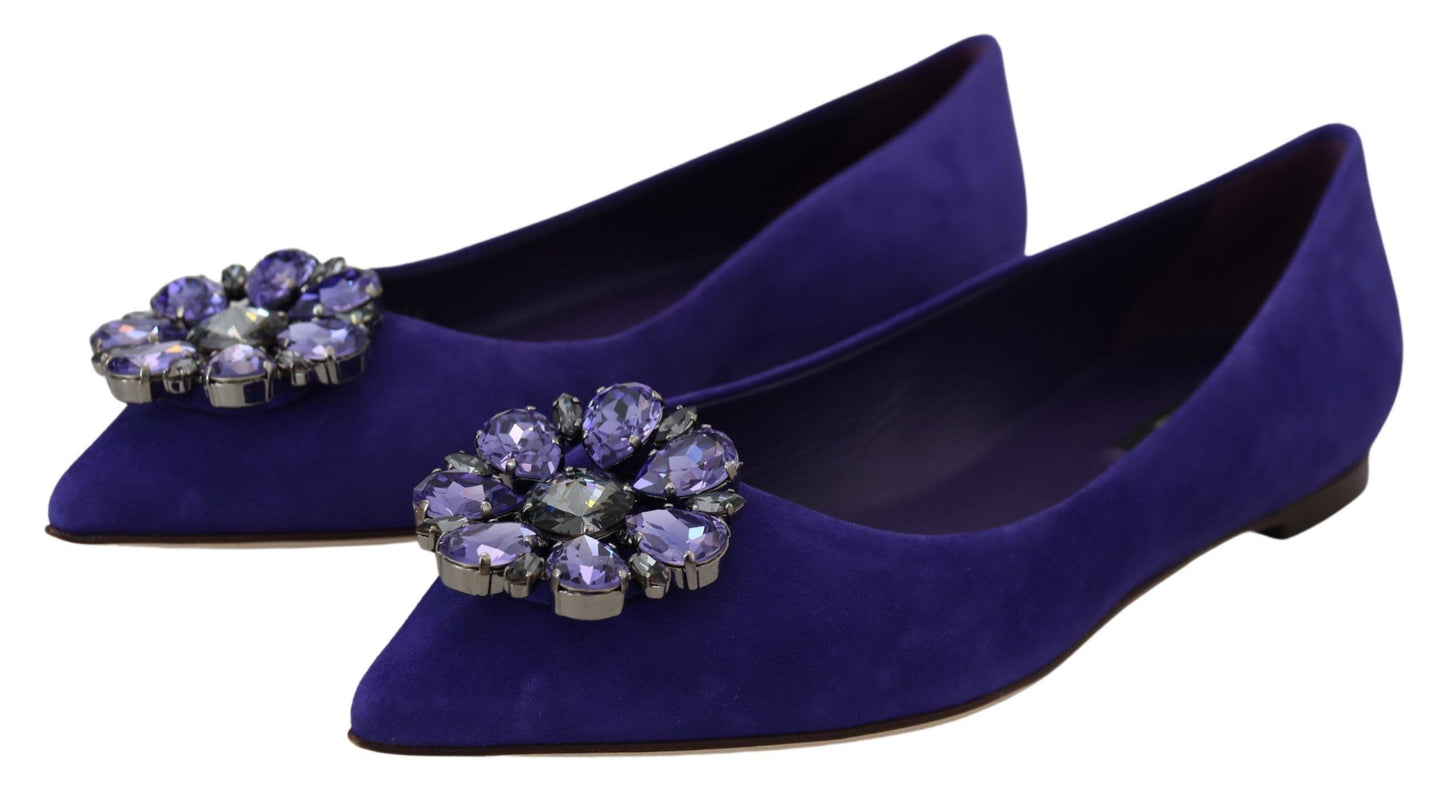 Dolce &amp; Gabbana Mocassins en daim violet avec cristaux et chaussures plates