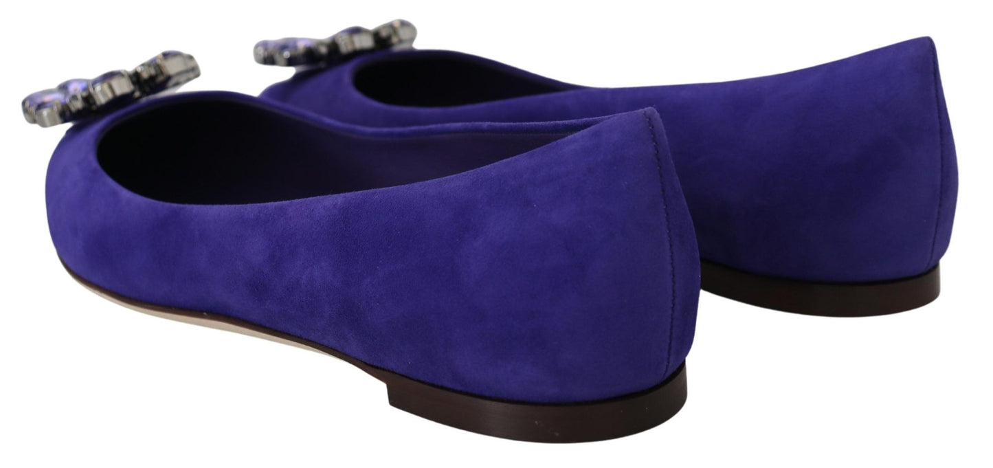 Dolce &amp; Gabbana Mocassins en daim violet avec cristaux et chaussures plates