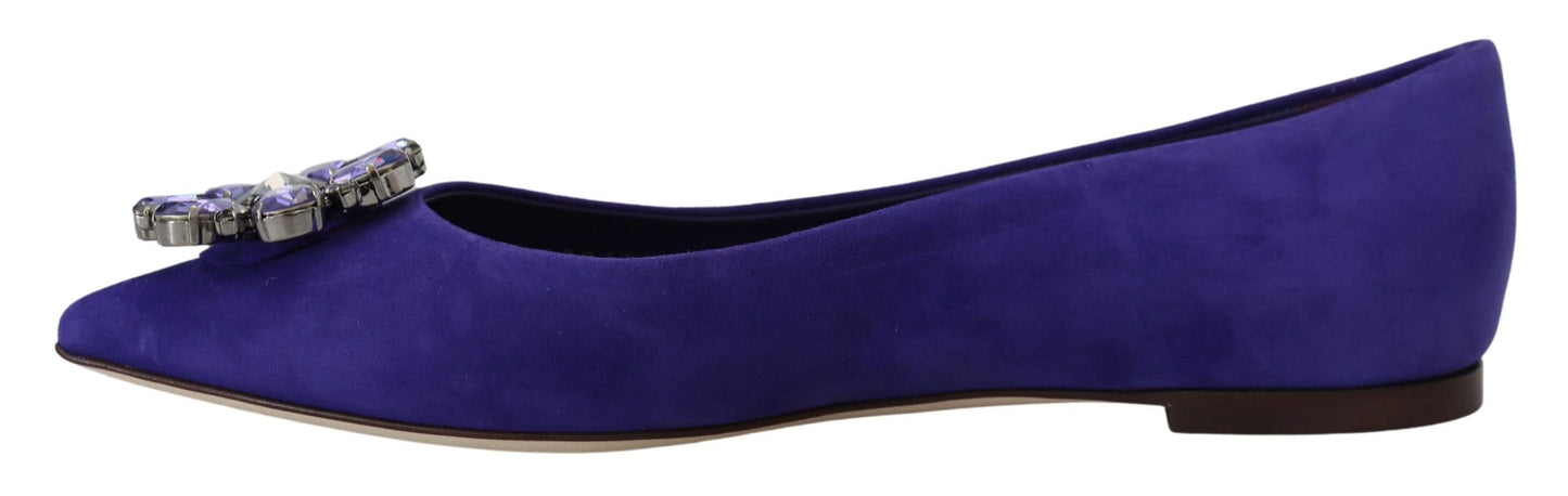 Dolce &amp; Gabbana Mocassins en daim violet avec cristaux et chaussures plates