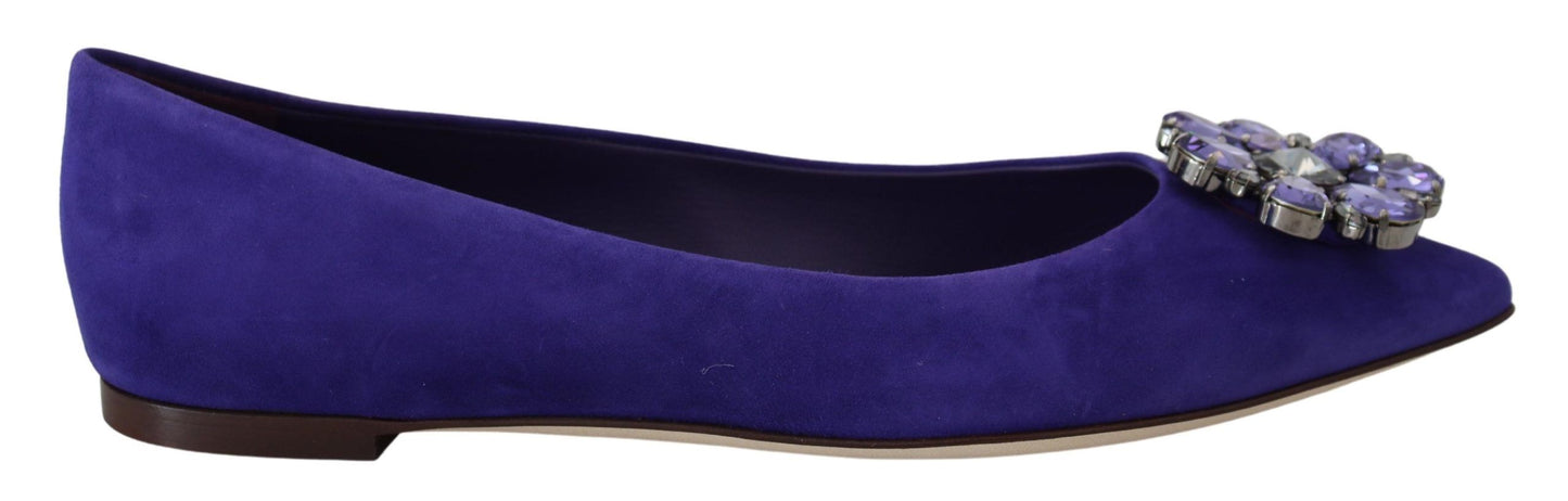 Dolce &amp; Gabbana Mocassins en daim violet avec cristaux et chaussures plates