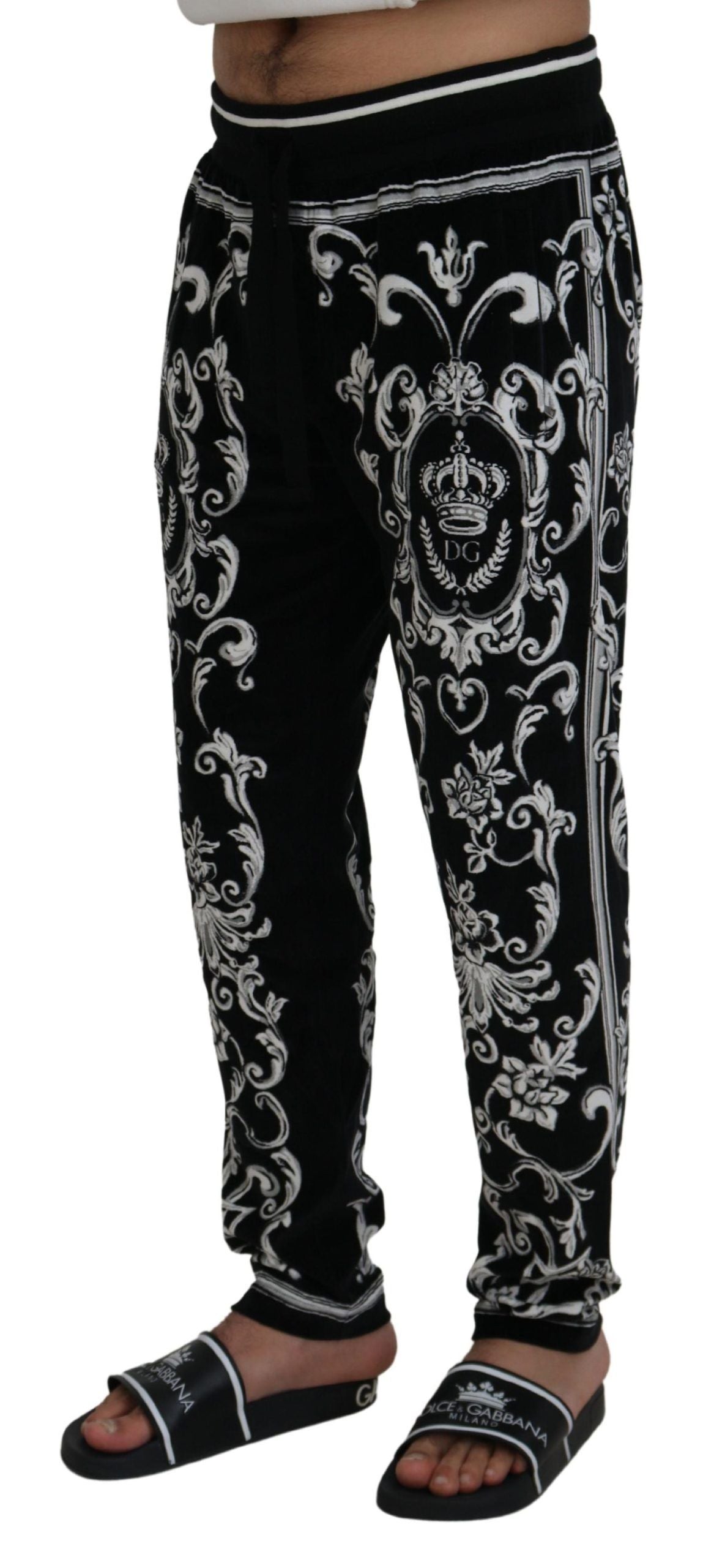 Dolce &amp; Gabbana Pantalon de jogging en coton noir Heritage