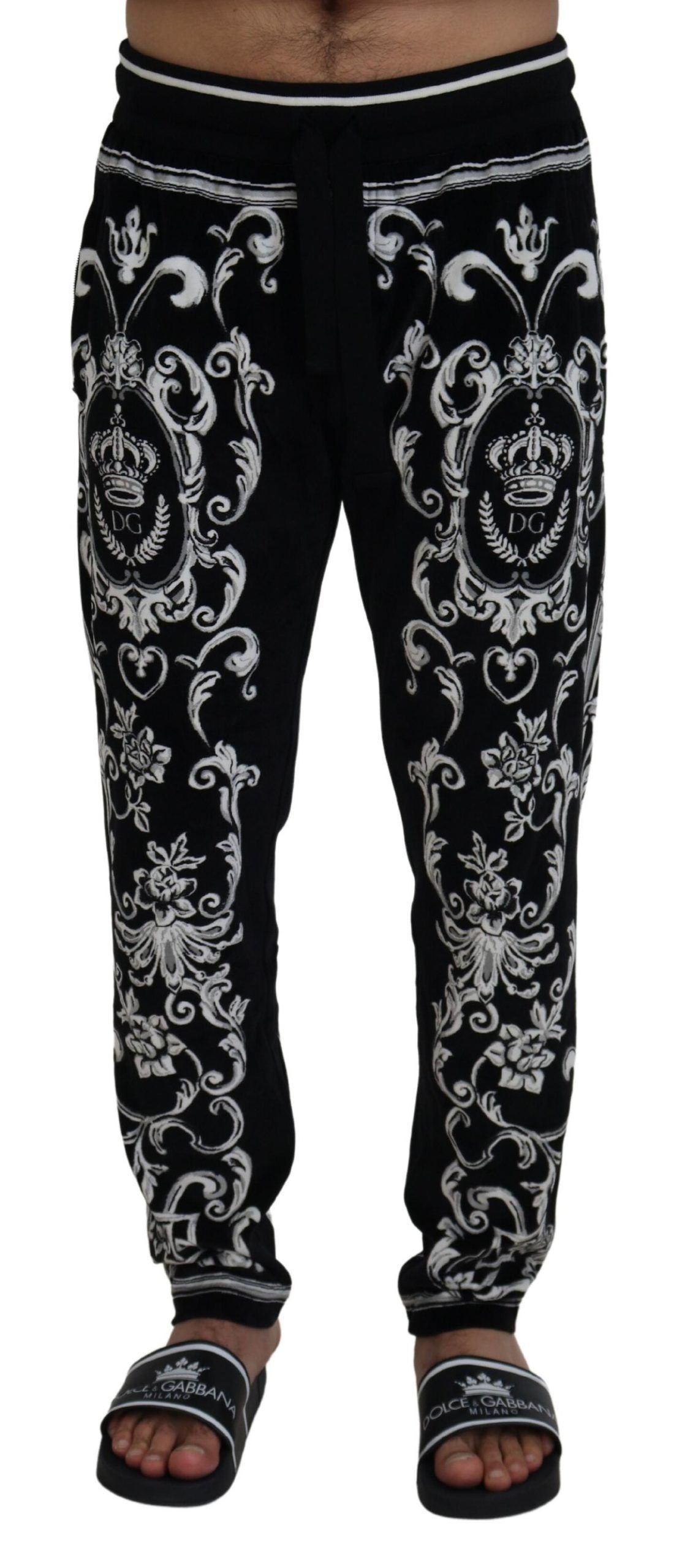 Dolce &amp; Gabbana Pantalon de jogging en coton noir Heritage