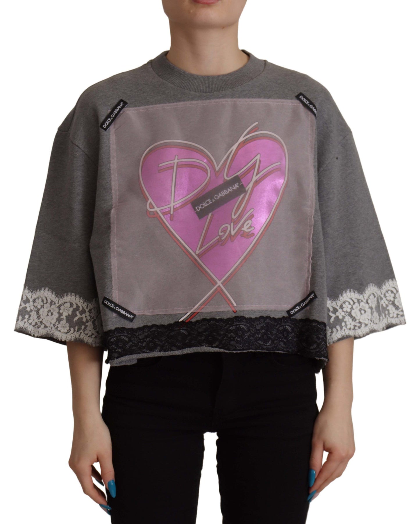 Dolce &amp; Gabbana Grey Heart Pink Limited Edition Top-T-Shirt