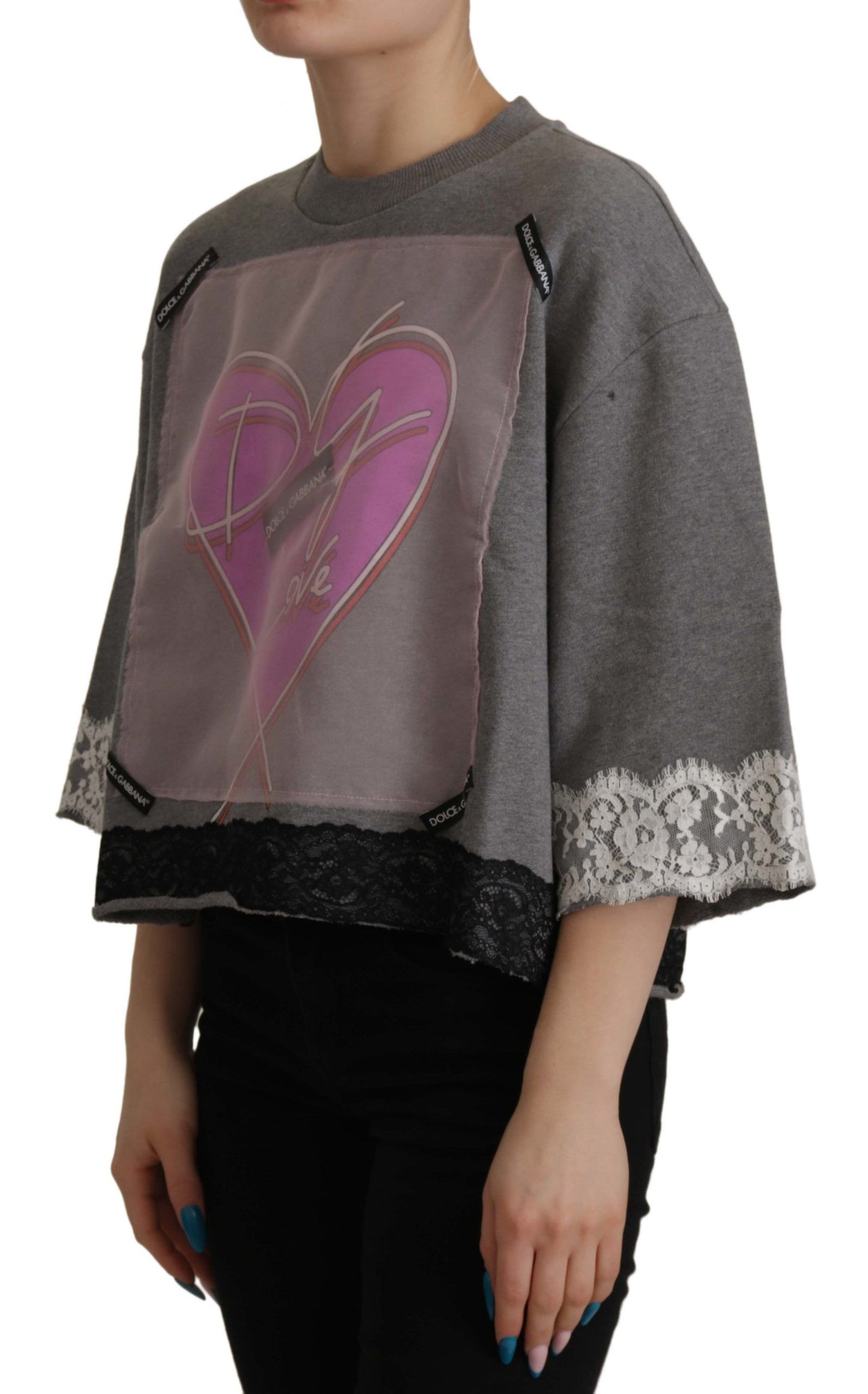 Dolce &amp; Gabbana Grey Heart Pink Limited Edition Top-T-Shirt