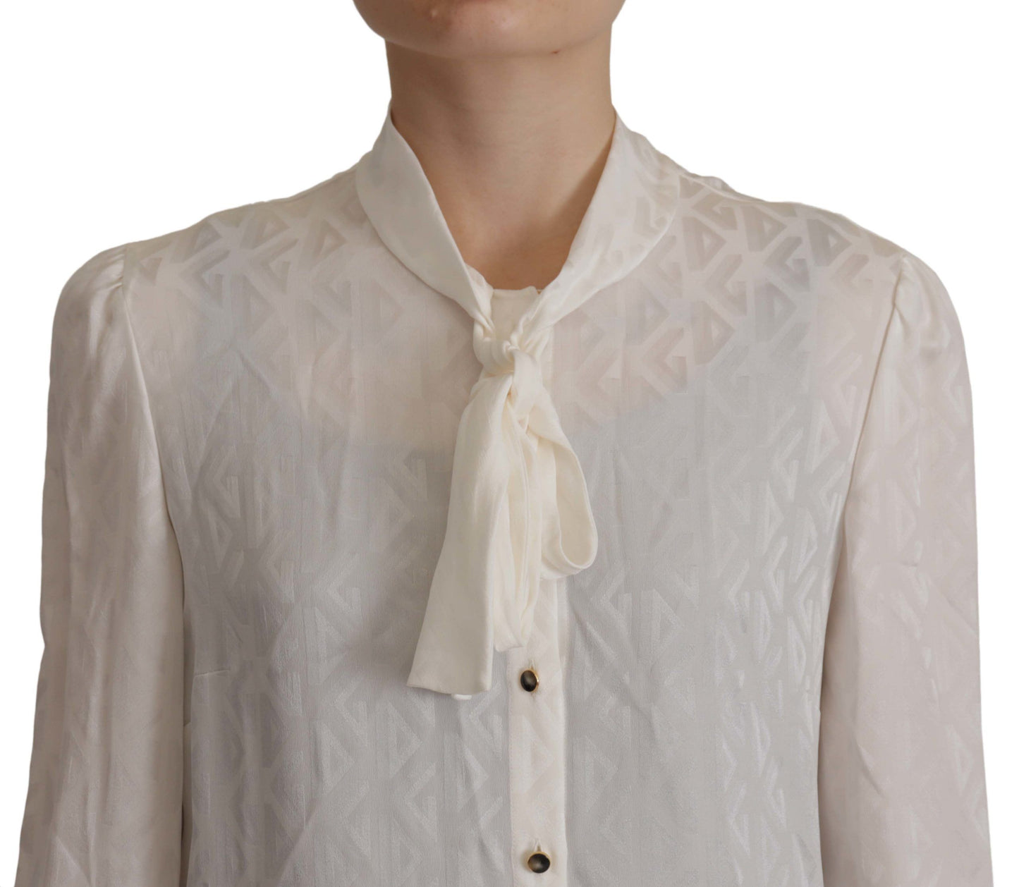 Dolce &amp; Gabbana Blouse blanche à manches longues et col Ascot