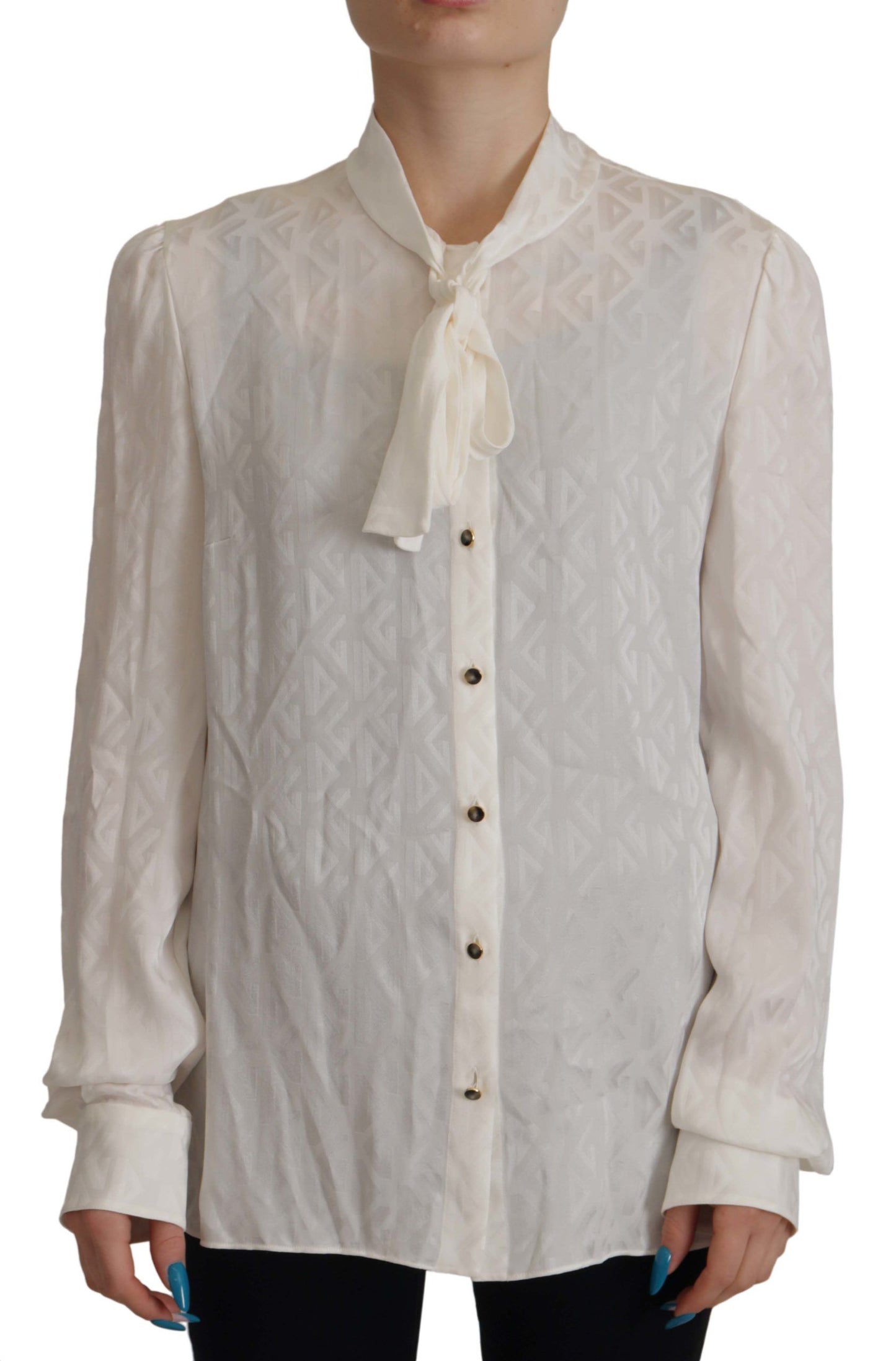 Dolce &amp; Gabbana Blouse blanche à manches longues et col Ascot