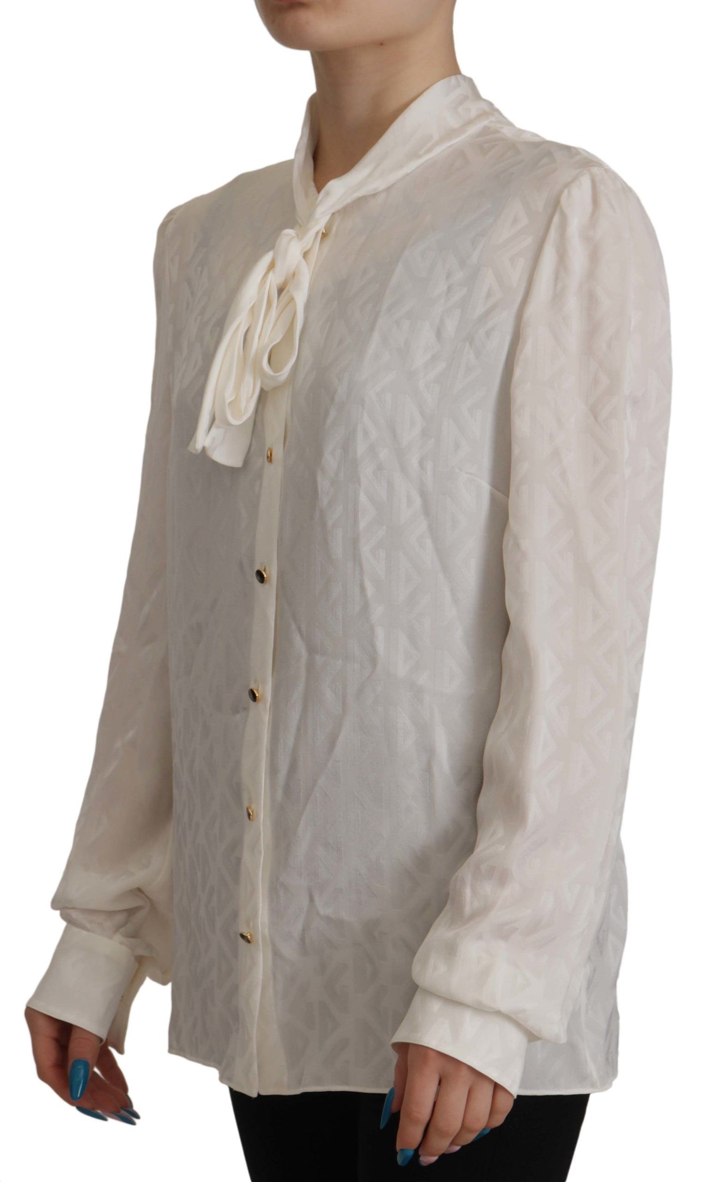 Dolce &amp; Gabbana Blouse blanche à manches longues et col Ascot