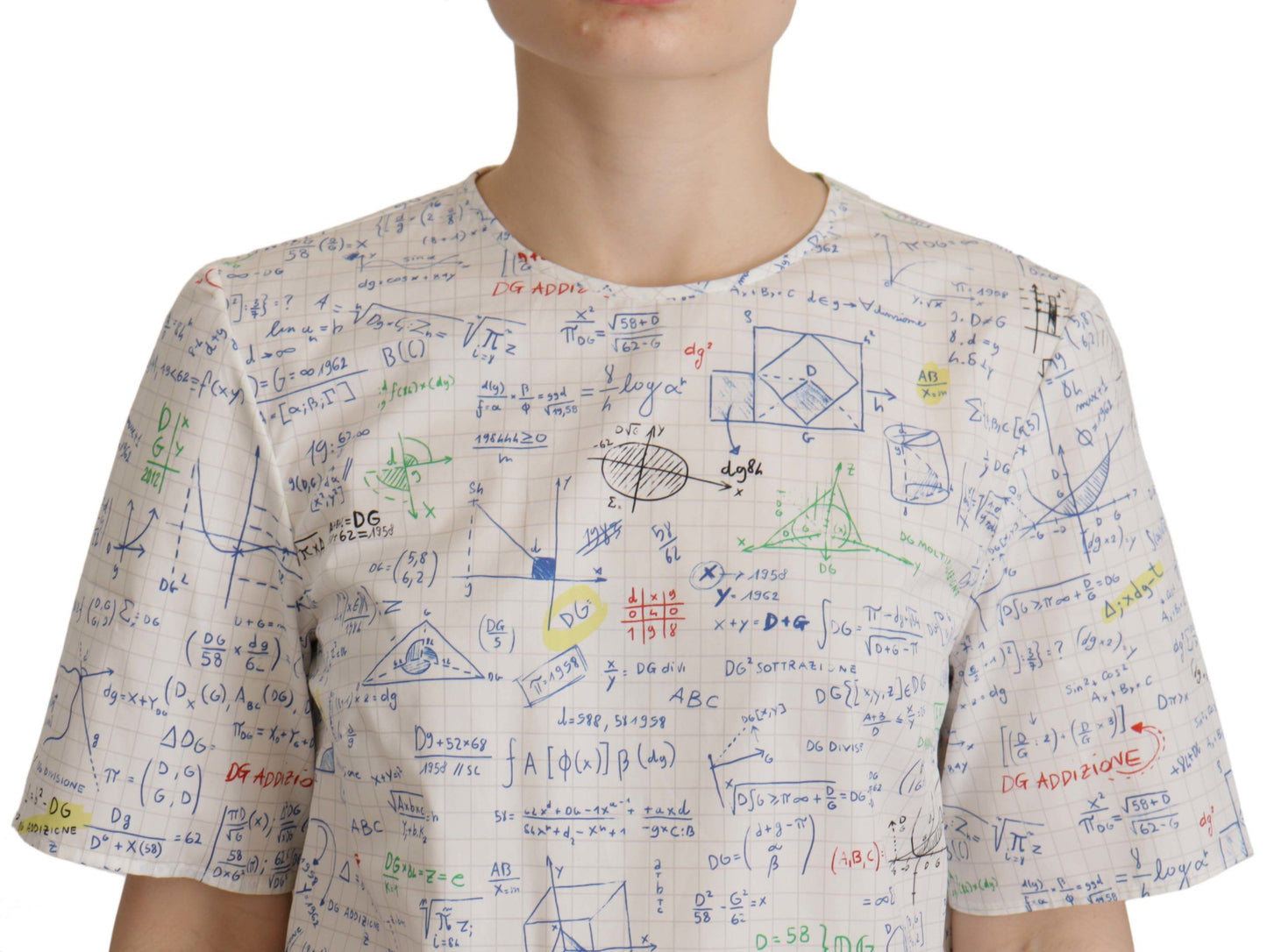 Dolce &amp; Gabbana Kurzarmoberteil aus weißer Baumwolle mit Algebra-Print