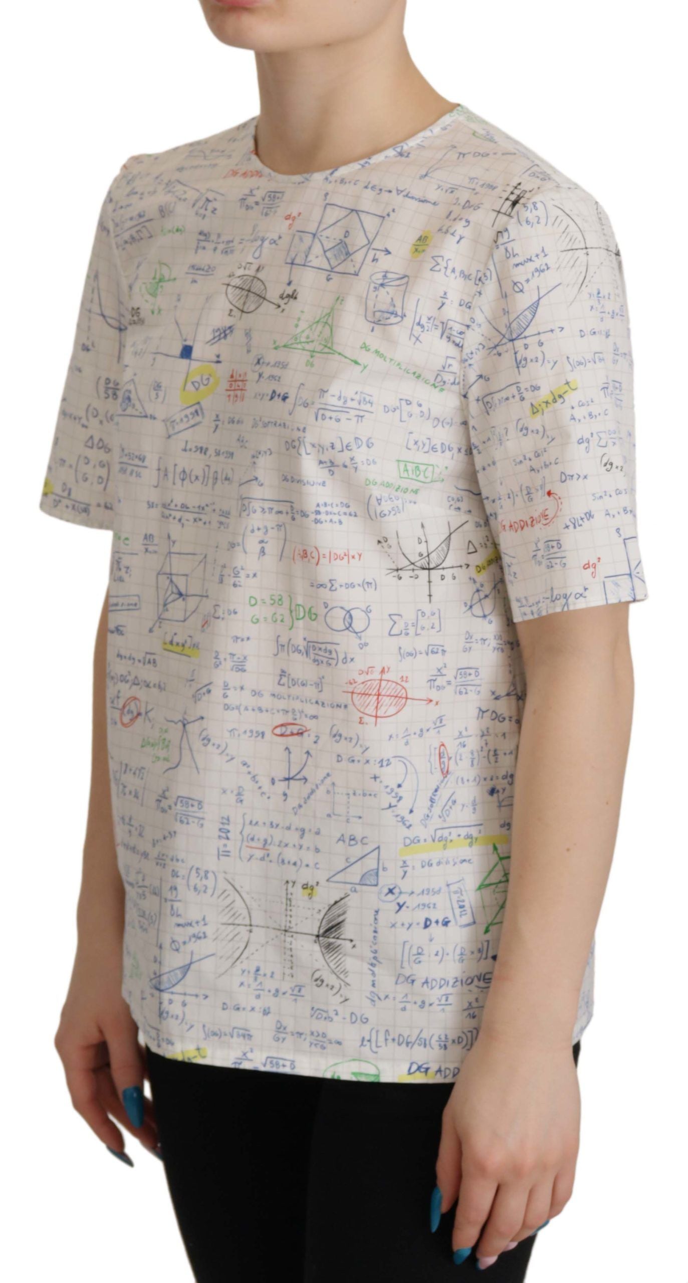 Dolce &amp; Gabbana Kurzarmoberteil aus weißer Baumwolle mit Algebra-Print