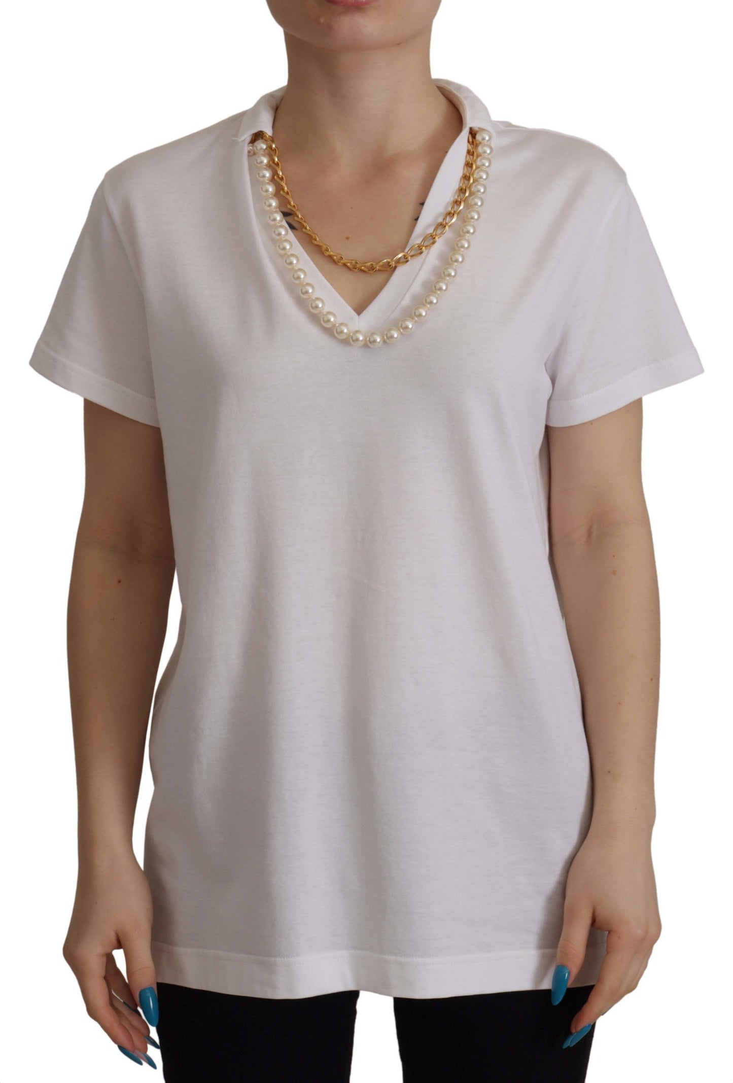 Dolce & Gabbana Stunning V-Neckline Logo Embellished Tee