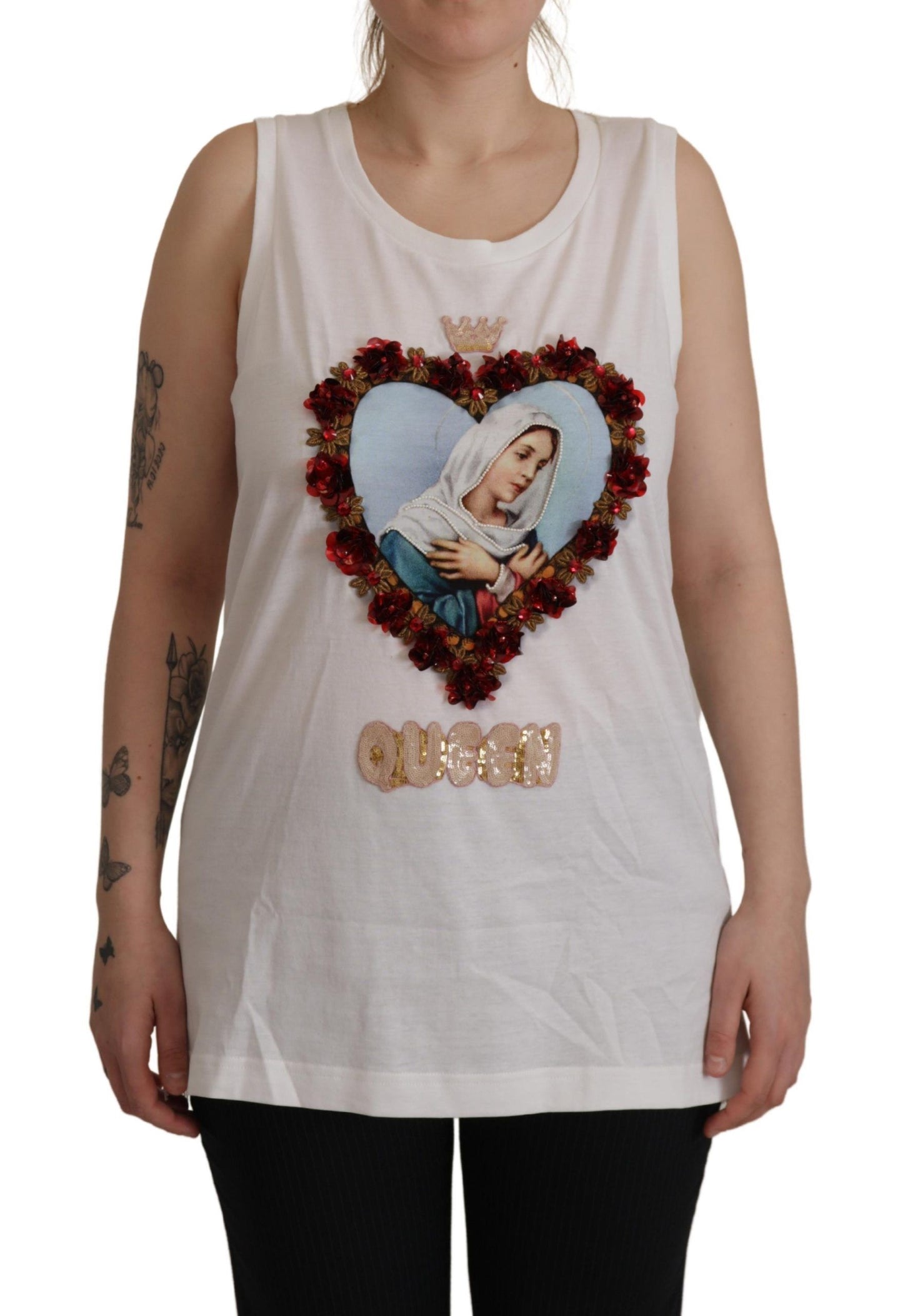 Dolce & Gabbana Elegant White Embellished Sleeveless Tee