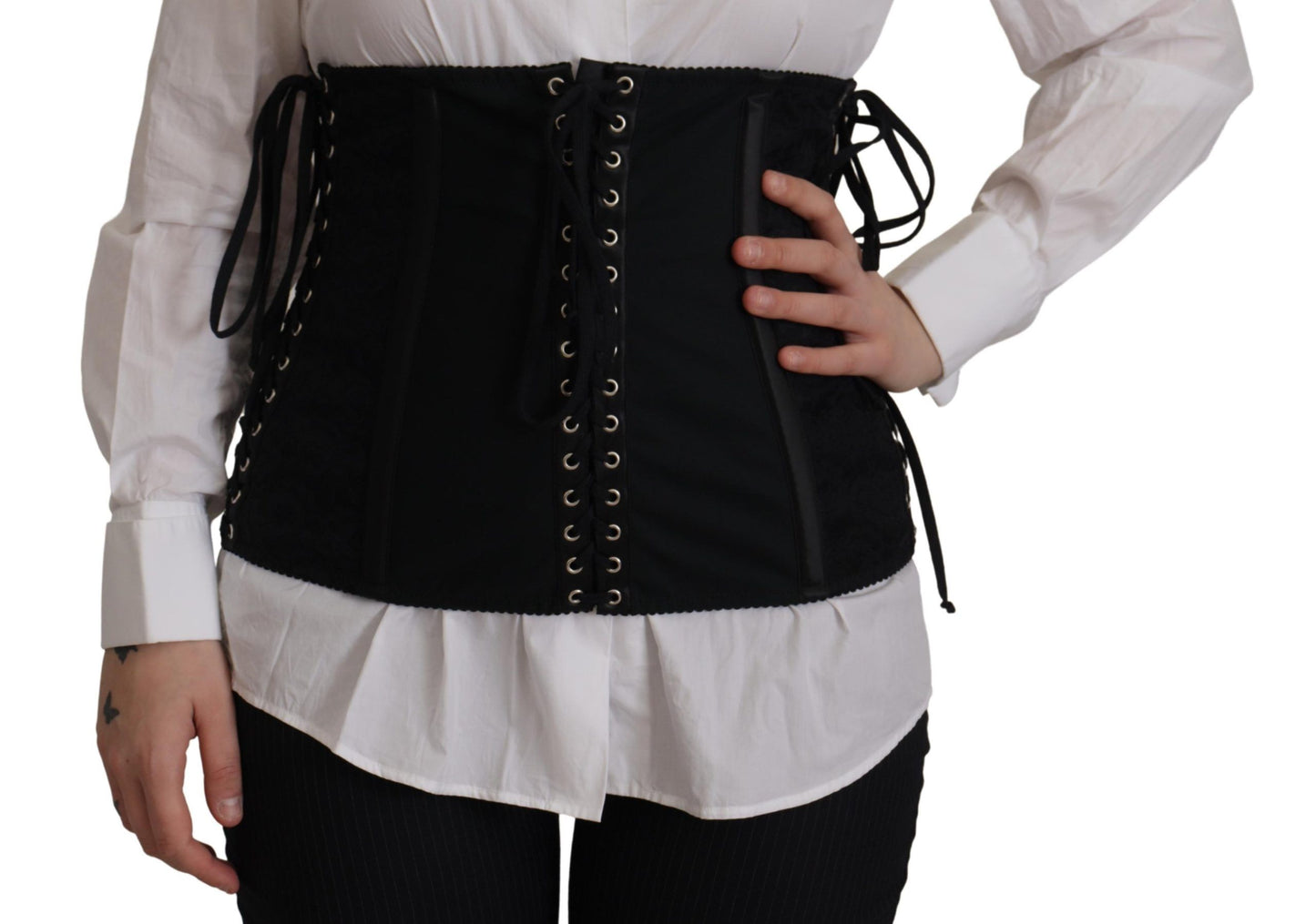 Dolce &amp; Gabbana Haut noir avec ceinture corset extensible et sangle à la taille