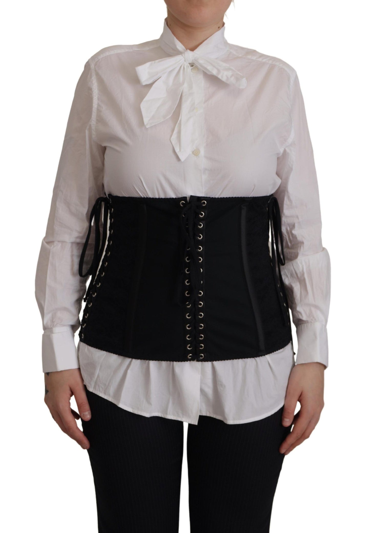 Dolce &amp; Gabbana Haut noir avec ceinture corset extensible et sangle à la taille