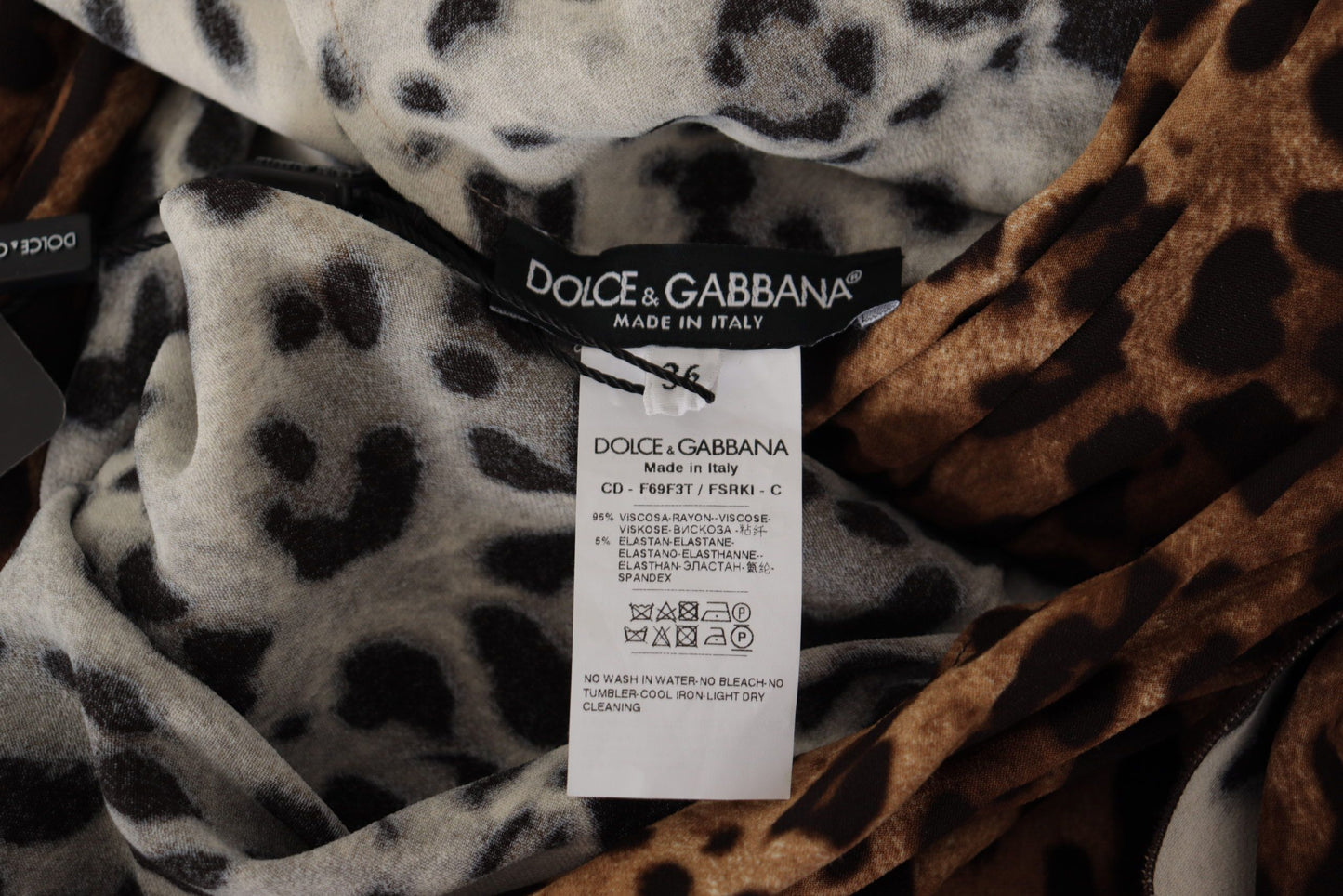 Dolce &amp; Gabbana Robe portefeuille trapèze longue en viscose marron léopard