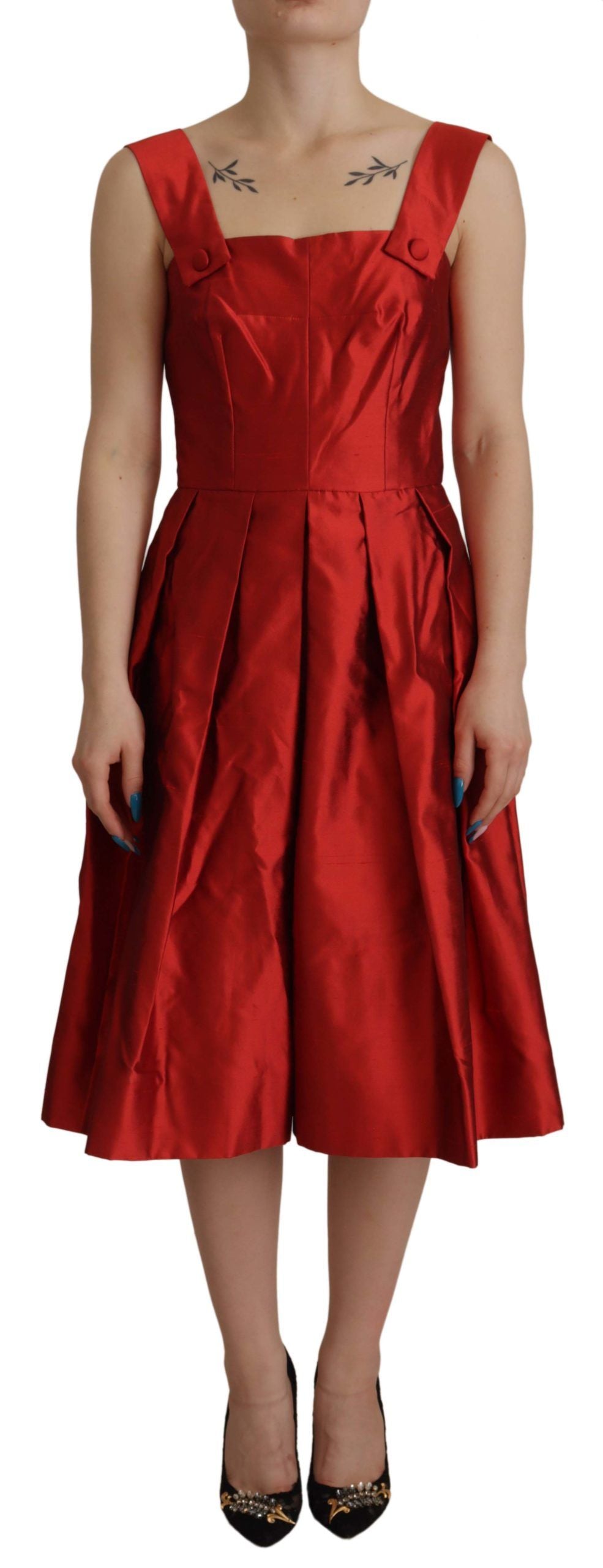 Dolce &amp; Gabbana Robe trapèze plissée en satin de soie rouge