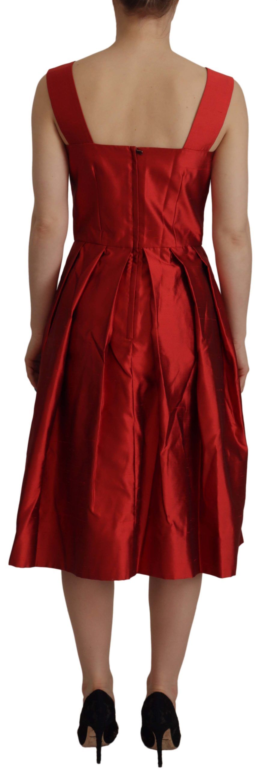 Dolce &amp; Gabbana Robe trapèze plissée en satin de soie rouge