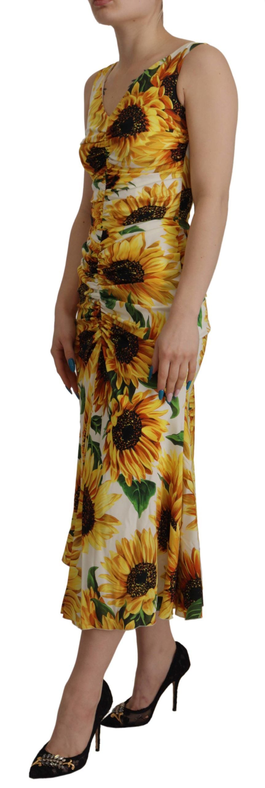 Dolce &amp; Gabbana Gaine midi en soie blanche à imprimé tournesol