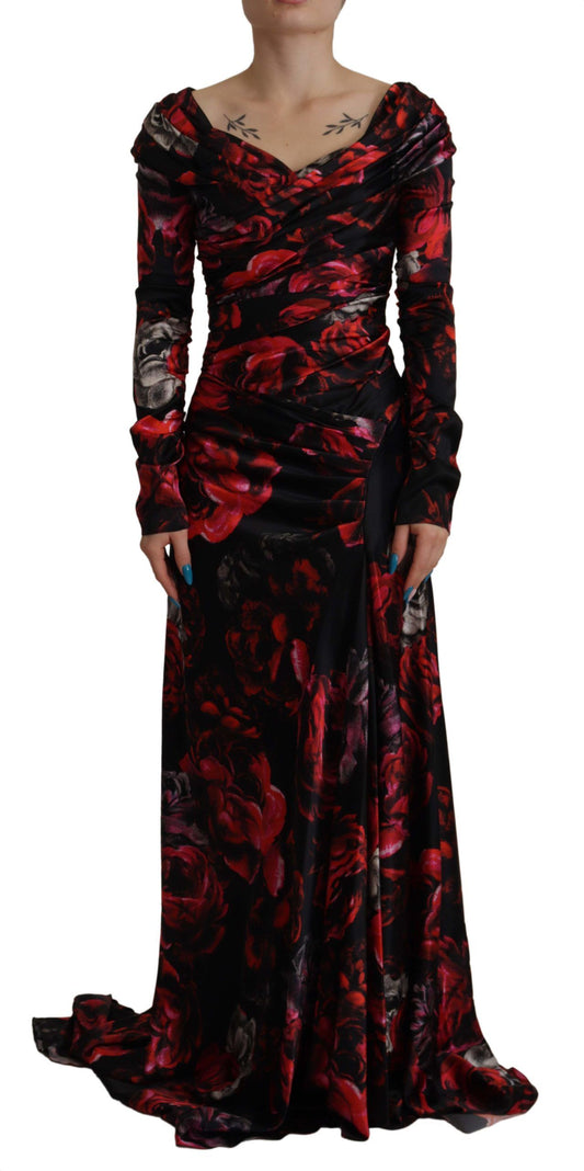 Dolce &amp; Gabbana Robe fourreau trapèze noire à roses florales