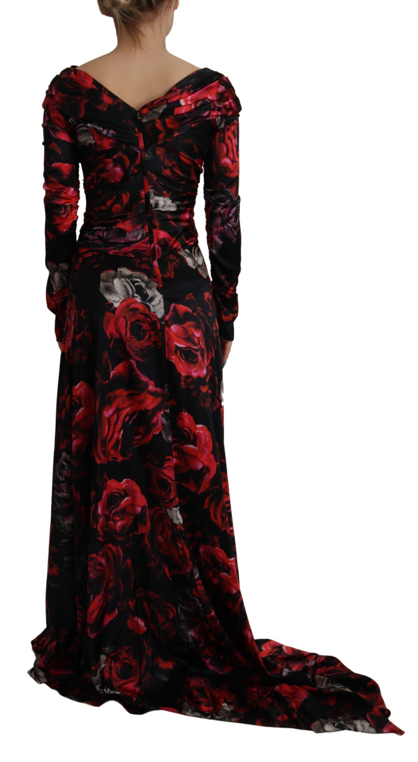 Dolce &amp; Gabbana Robe fourreau trapèze noire à roses florales