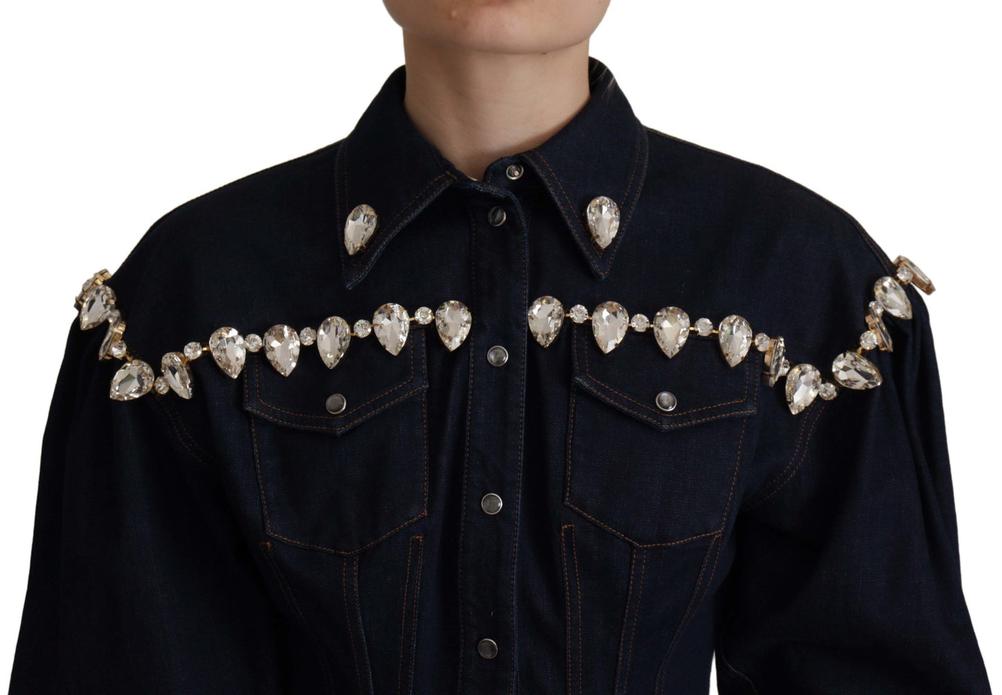 Dolce &amp; Gabbana Blue Denim-Baumwolljacke mit Kristallverzierung