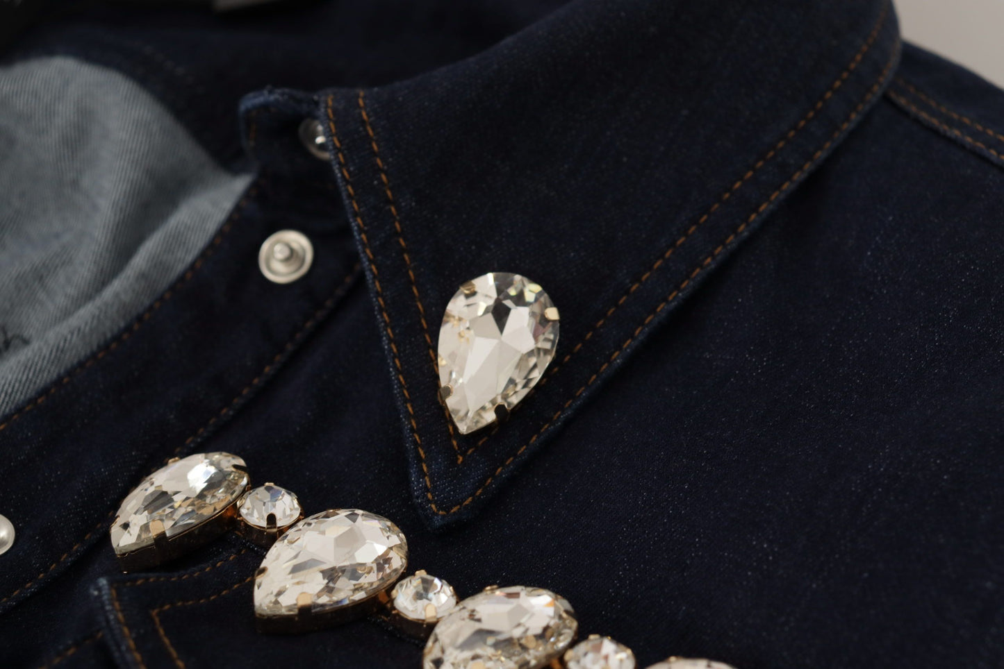 Dolce &amp; Gabbana Blue Denim-Baumwolljacke mit Kristallverzierung