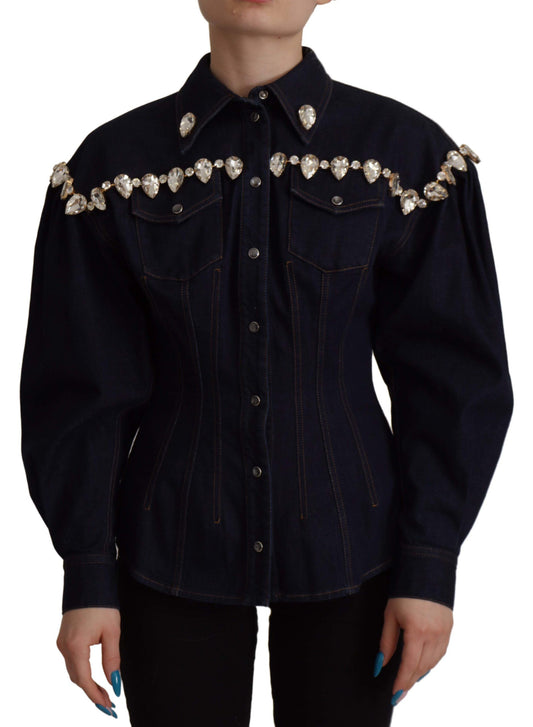 Dolce &amp; Gabbana Veste en coton ornée de cristaux en denim bleu